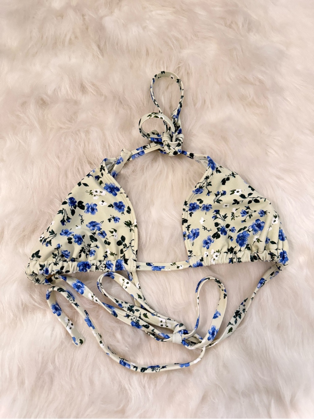 Abercrombie & Fitch Cream Floral Triangle Bikini Top with Blue Flowers